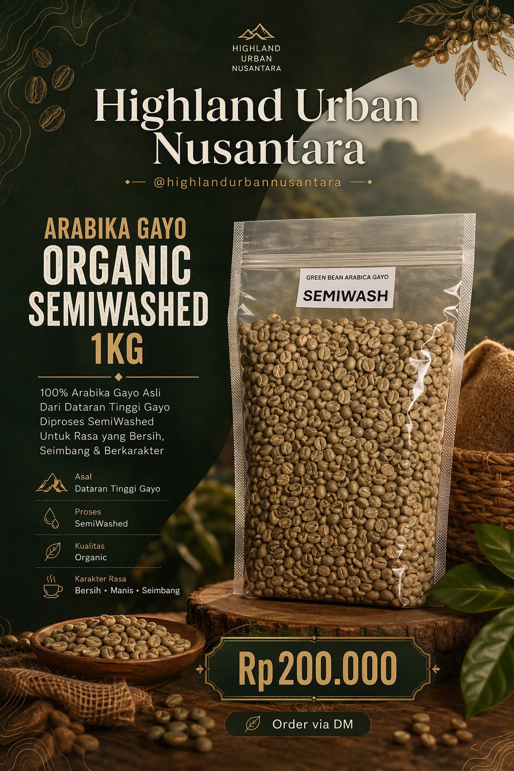 Arabika Gayo SemiWashed Triple Picked Green Bean 1Kg