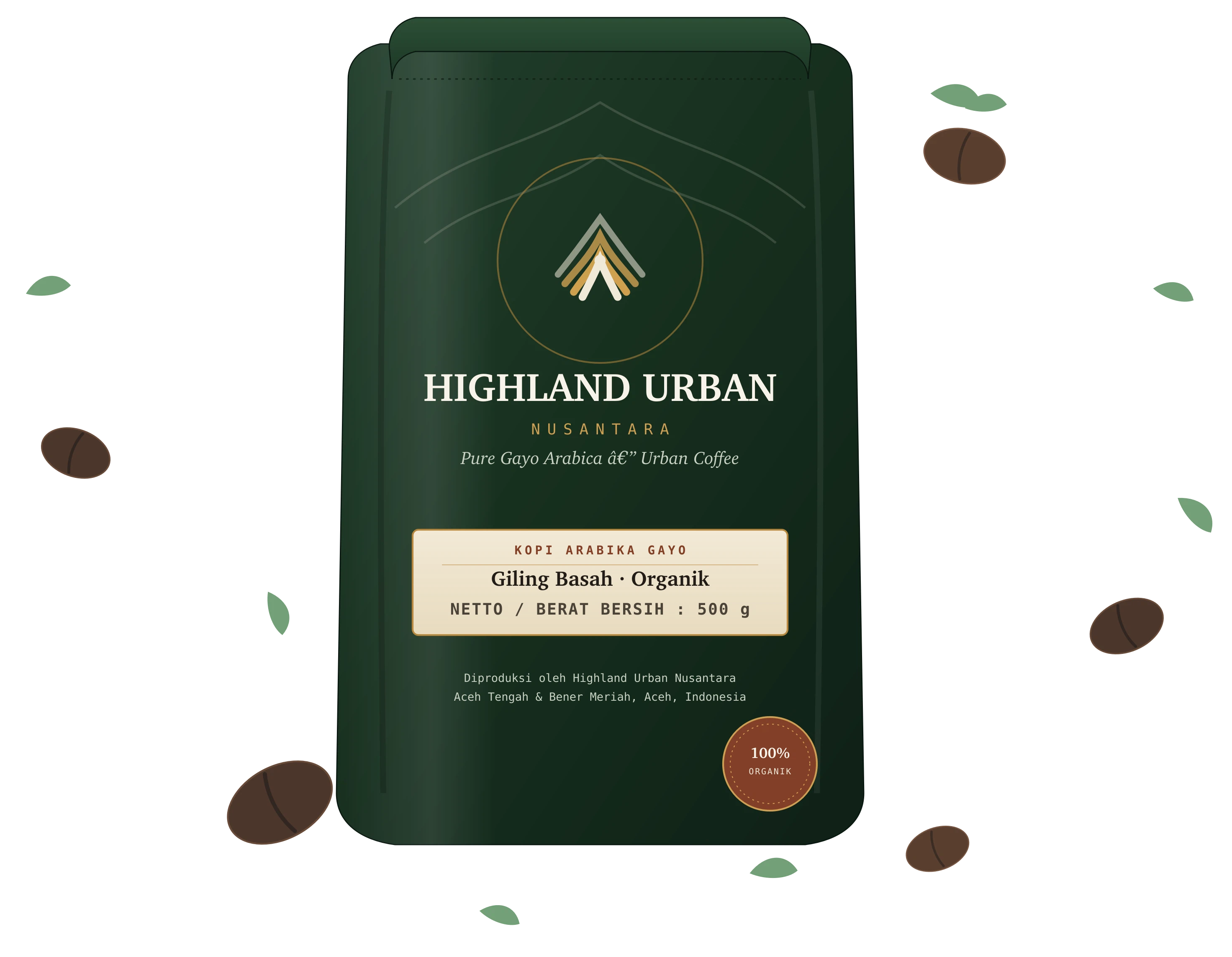 Kemasan Highland Urban Nusantara — Kopi Arabika Gayo
